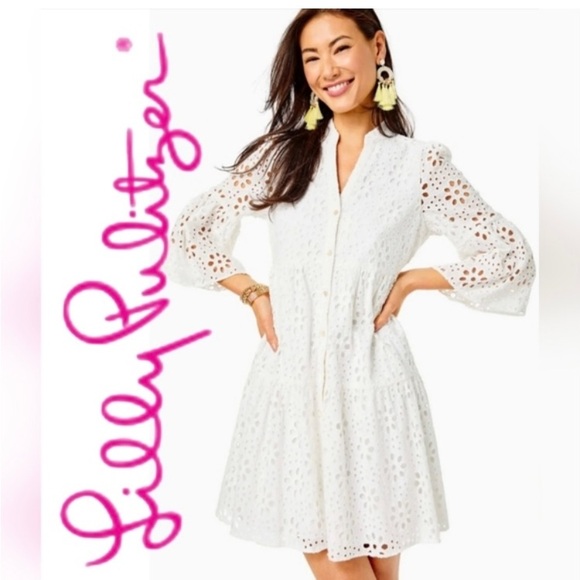 Lilly Pulitzer Hazelanne Eyelet Tiered Dress in resort white. Size 4 - Picture 1 of 5